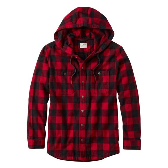 L.L. Bean Other - L.L. Bean Men's Scotch Plaid Flannel Hooded Shirt Tartan Red Large Tall H13844